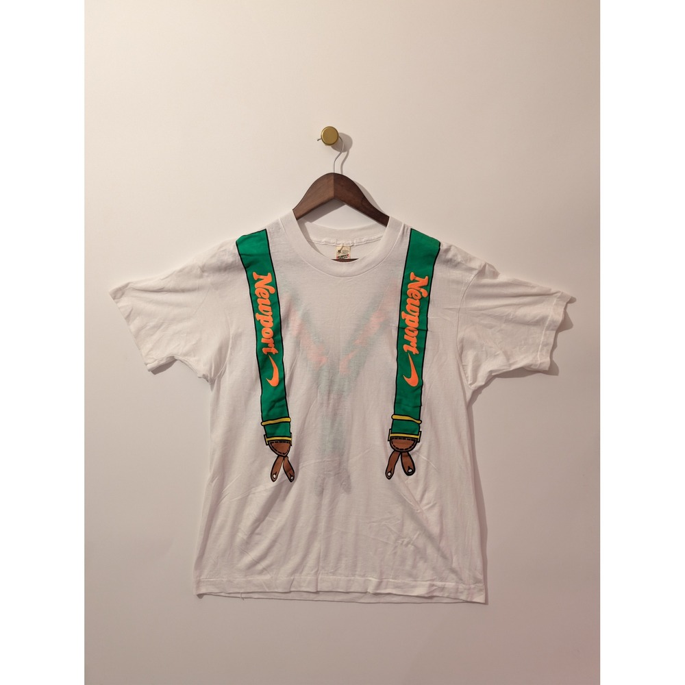 Newport T Shirt Mens XL White Excellent 1990 Vintage Suspender Promo Tee 90s